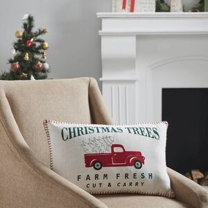 Limited Edition Farm Fresh Red Truck Christmas Pillow 14x22